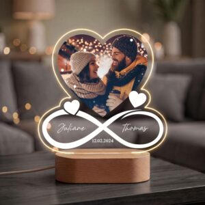GRAVURZEILE Illuminated Acrylic Glass – Infinity – Personalised with Photo, Name & Date – Couple Gift for Anniversary – Wedding or Valentine’s Day Gift for Him and Her