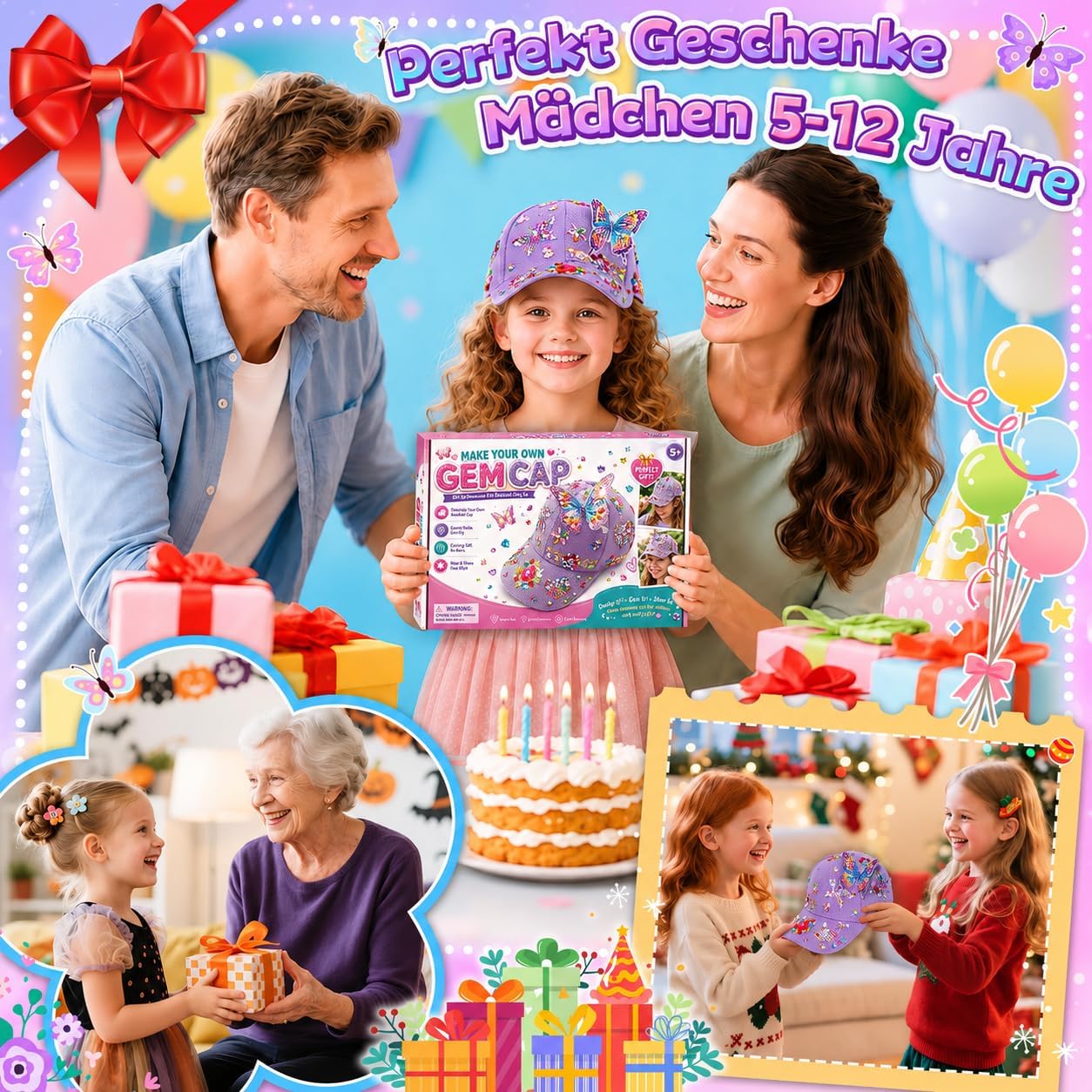 Craft Girls 5 6 7 8 9 Years Diamond Painting Children's Baseball Cap Set – Bild 6