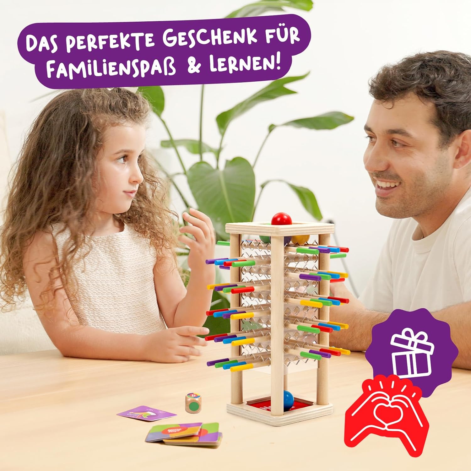 Nene Toys Ballfall, Montessori Toy from 3 4 5 6 Years - Wooden Game for Children - Educational Game with Sticks, Dice & Cards - Educational Board Game - Great Gift Girls Boys from 3-9 Years – Bild 5