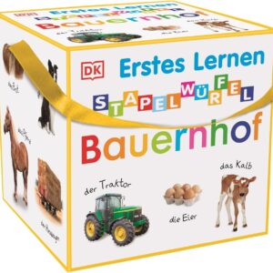 FIRST LEARNING STACKING CUBES FARM 10 STURDY CARDBOARD Dice for Playing, Discovering and Naming. For Children Aged