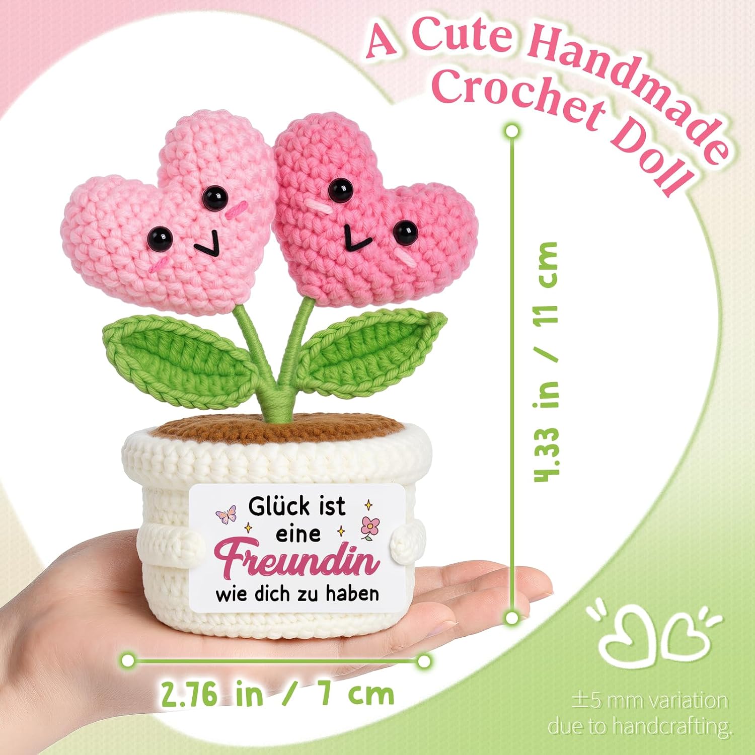 Juratar Best Friend Gifts - Handmade Crochet Flower with Heart in Pot, Girlfriend Gift Birthday, Friendship Gift – Bild 3