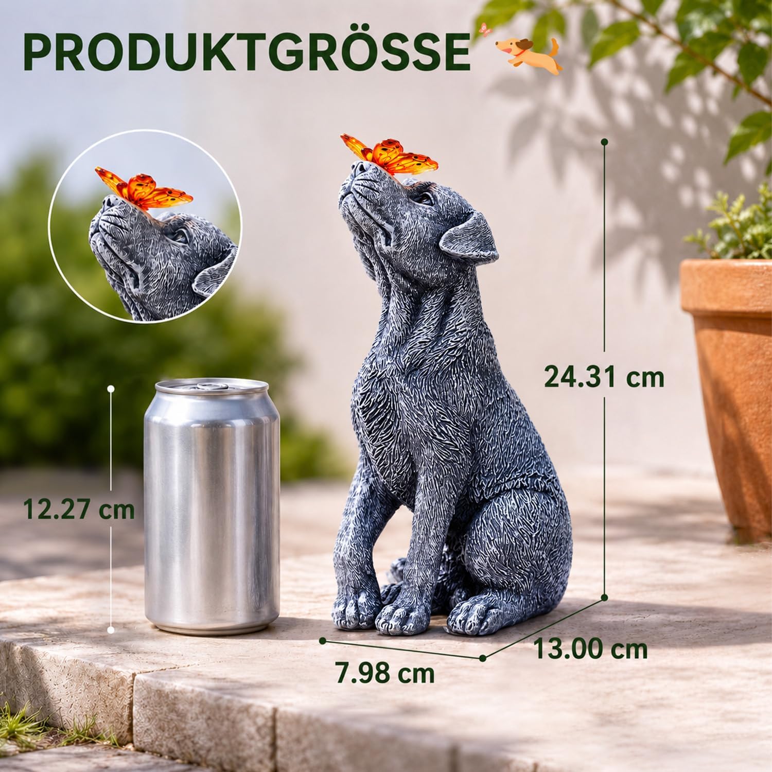 Yeomoo Solar Dog Figure with Butterfly Decoration for Outdoors, Garden Gift – Bild 3