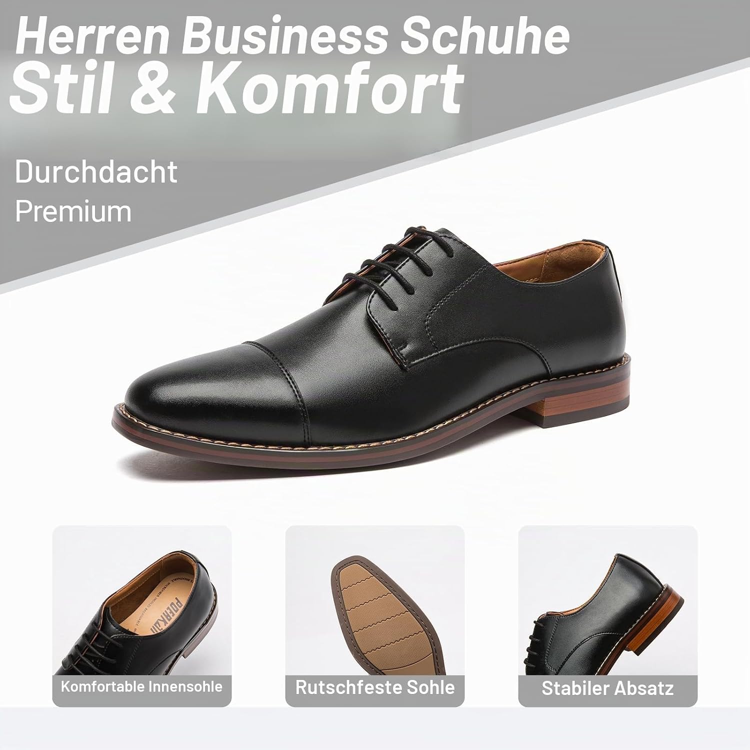 Poerkan Men's Business Lace-Up Shoes, High Quality Classic Oxfords, Comfortable Multipurpose Shoes, Black & Brown – Bild 4