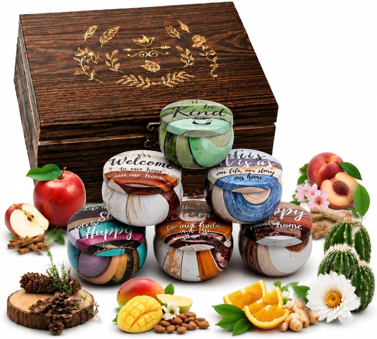 Gifts for Women Scented Candles Set with Decorative Wooden Box Set of 6 Candles with Sayings Natural Soy Wax Candle for Birthday Gift Set for Men and Women – Bild 11