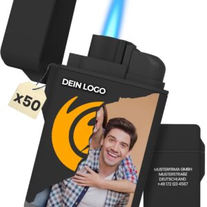 Meinearmbänder Personalised Lighter with Logo, Image and Engraving – Front and Back with Text, Address and Slogan – Ideal for Promotional Gifts, Outdoor Use and Promotions (50)