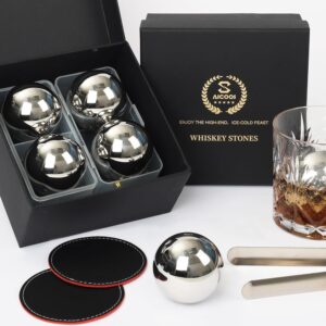 Gifts for Men - Ice Cubes Stainless Steel Reusable Metal Whisky Stones for Anniversary and Birthday Personalised Gift for Him Husband Husband Dad Boyfriend (4 Balls)