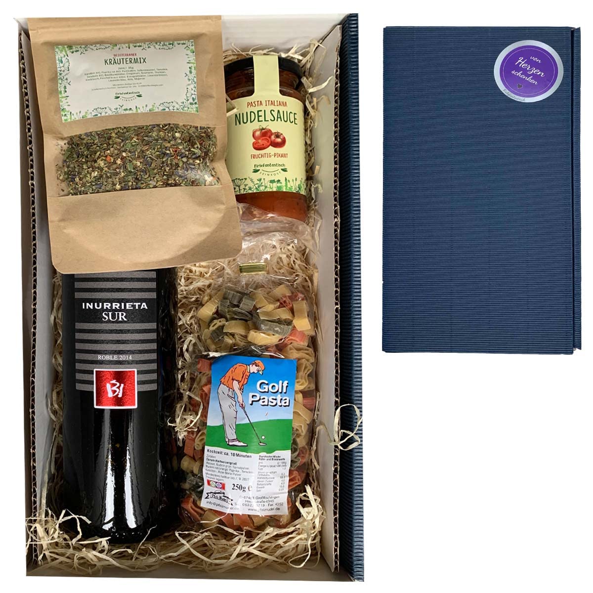 Golf Gift Set with Wine, Pasta, Sauce and Herb Mix // Delicatessen Gift Golfer