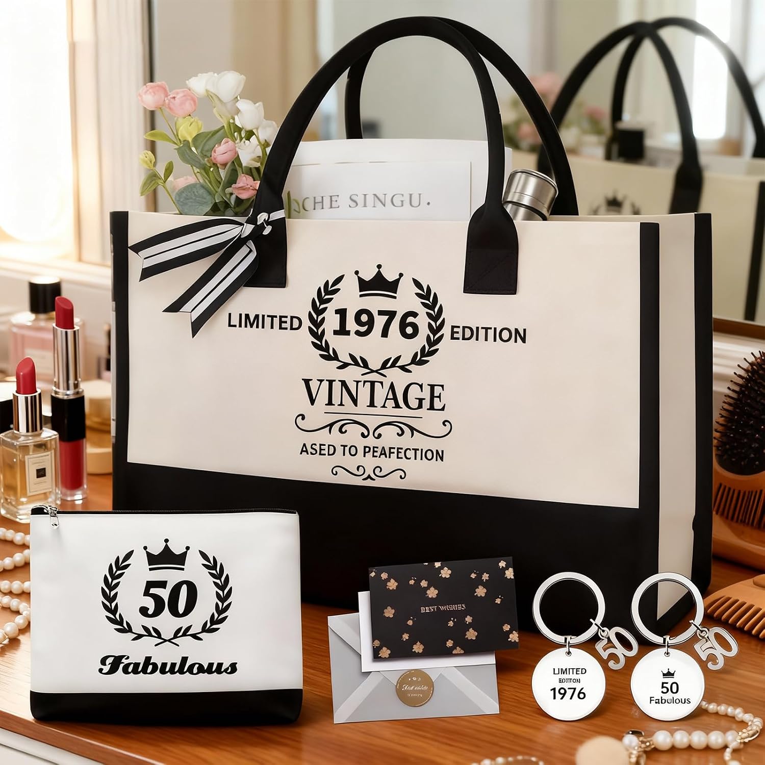 50th Birthday Gifts for Women, Gifts for 50th Birthday Wife Handbag, Cosmetic Bag, Greeting Cards, Envelope Keychain, 50th Birthday Gift for Mum, Girlfriend, Colleague or Sister – Bild 7