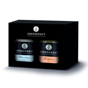Ankerkraut Housewarming Gift Box of 2, Gift for Housewarming of Bread Spice and Sea Salt Fine, in Cork Glass