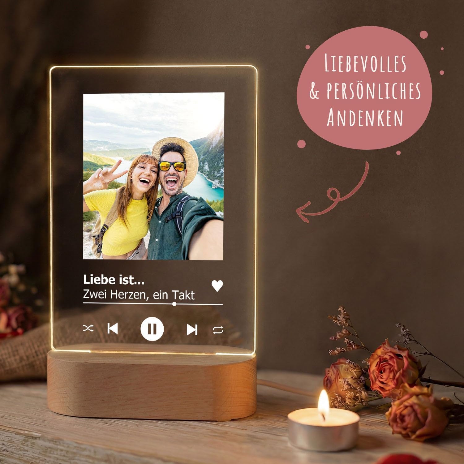 GRAVURZEILE Personalised Song Cover on Acrylic Glass LED - Personalised with Name and Photo - Gift in Spotify Music Cover Design - Photo Gifts for Him and Her - Gifts for Men and Women – Bild 4