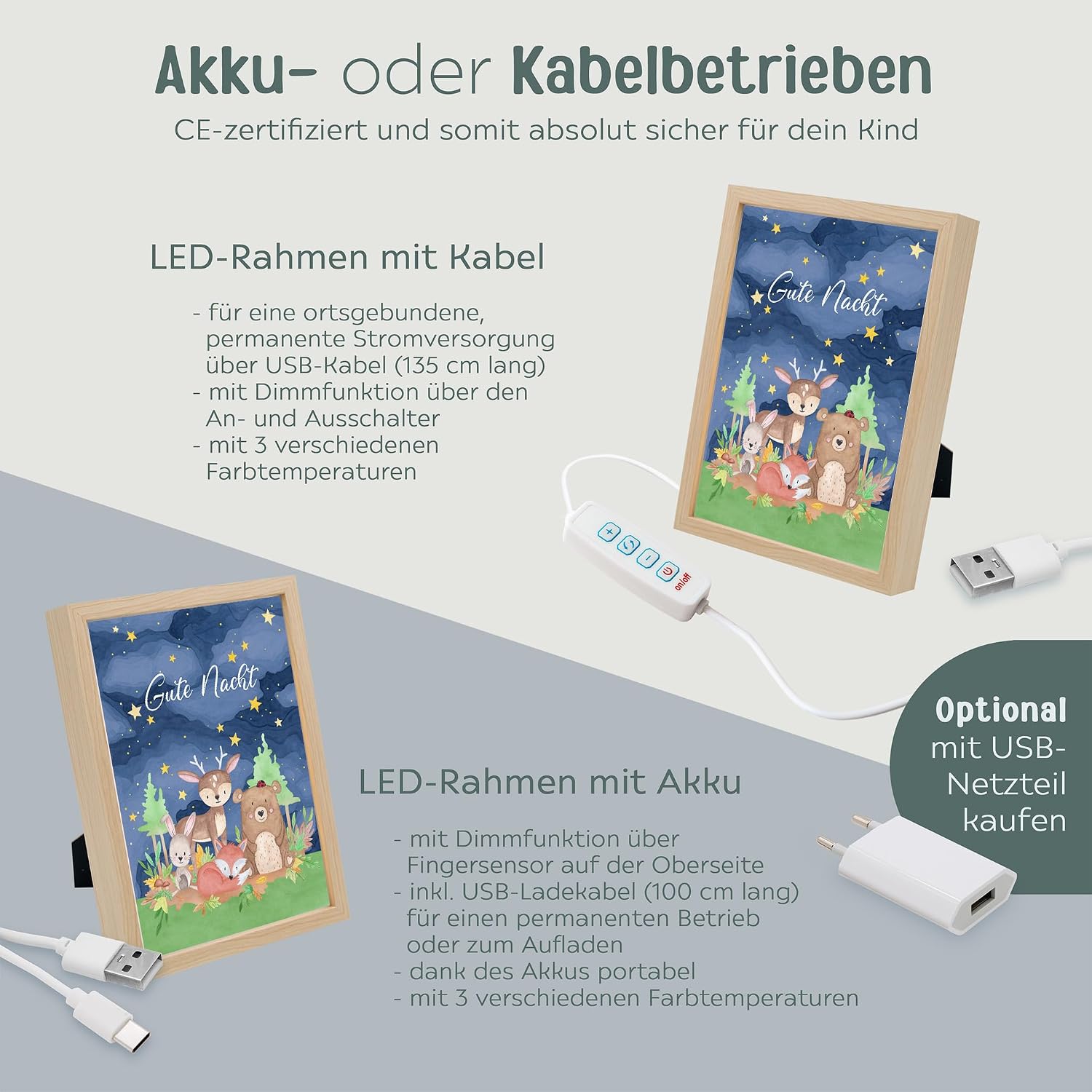 wunderwunsch Magical Illuminated Photo Frame Personalised, Gift Birth, Birthday Gift Baby, Children's Birthday Gift with Individual Name (Good Night, Small) – Bild 4