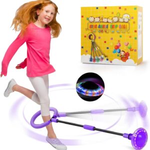 chimoo Children’s Flashing Jump Ring, Foot Gyro, Foldable Ankle Skip Ball, Sports Jumping Ball with Light Wheel, Flashing Jumping Ball, Girls Aged 6, 7, 8, 9 and 10 Years (Purple)