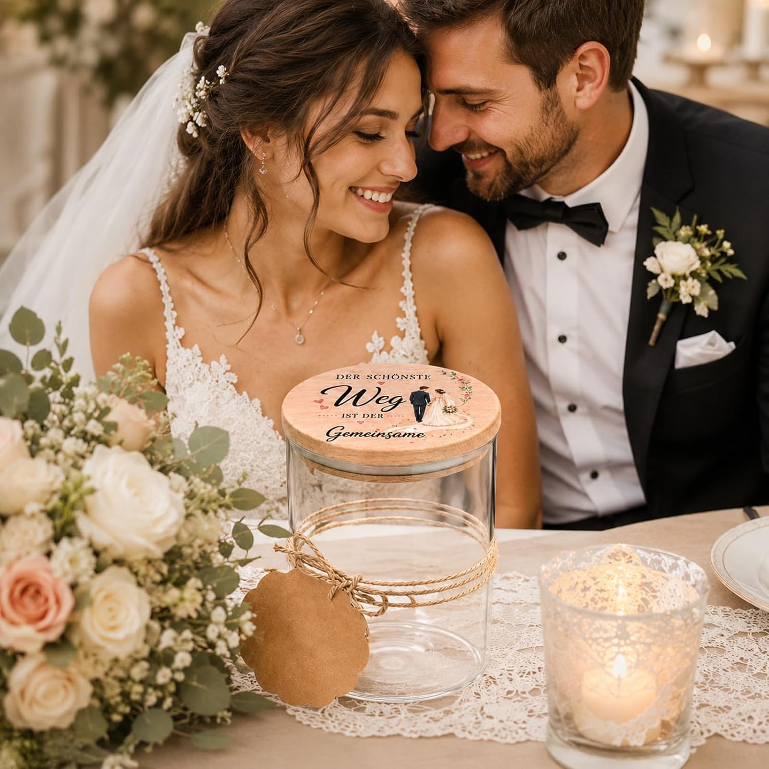 Wedding Gifts for Bride and Groom, Romantic Storage Jar with Wooden Lid – Bild 7
