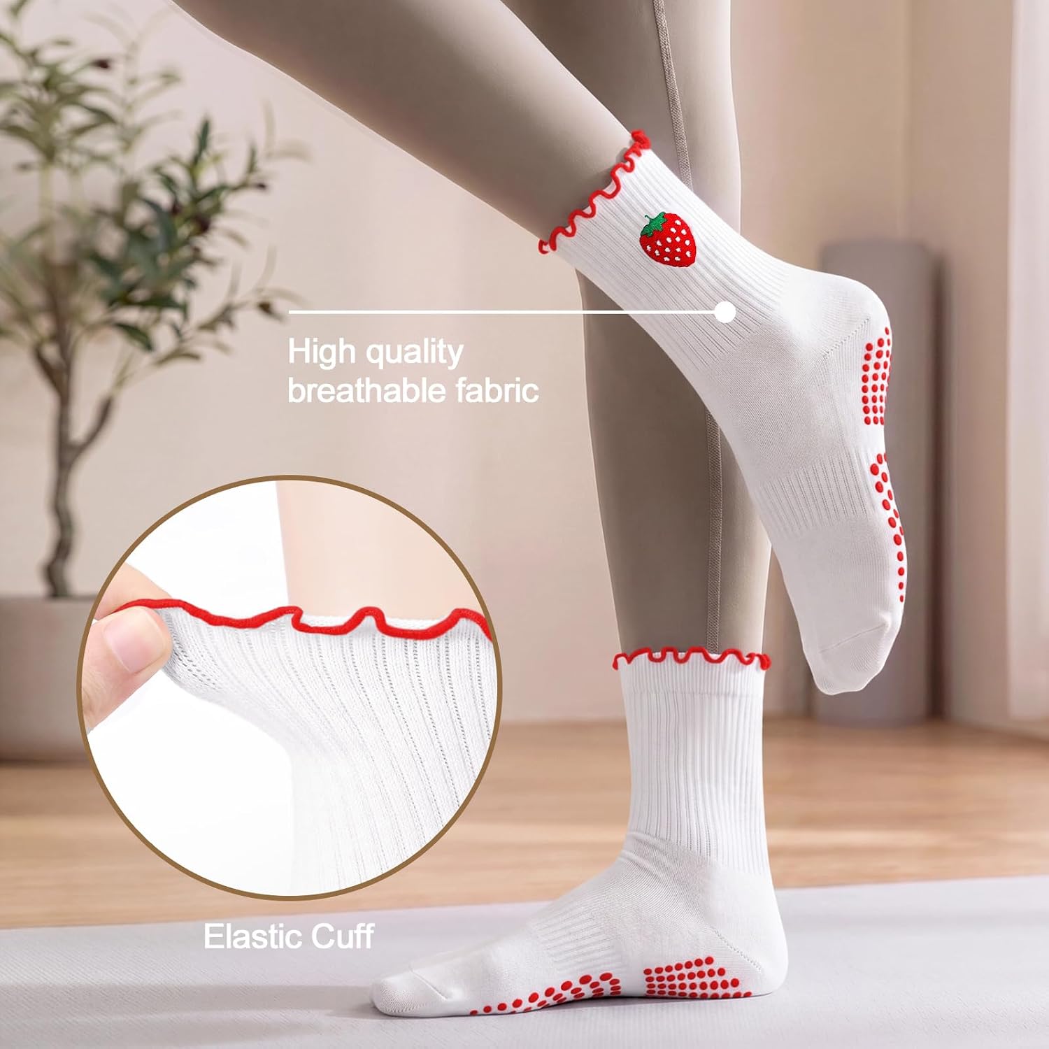 Pilates Yoga Socks for Women, Fruit Motifs Socks Non-Slip – Bild 4