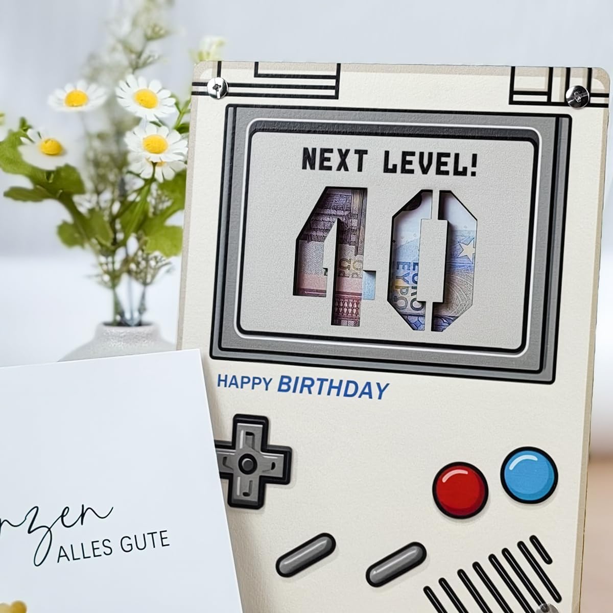 XL 40th Birthday Women Men Money Gifts, 40th Retro Wooden Game Console with Greeting Cards, Funny Games Gift for 40th Birthday Man Woman - Next Level! 40 – Bild 8