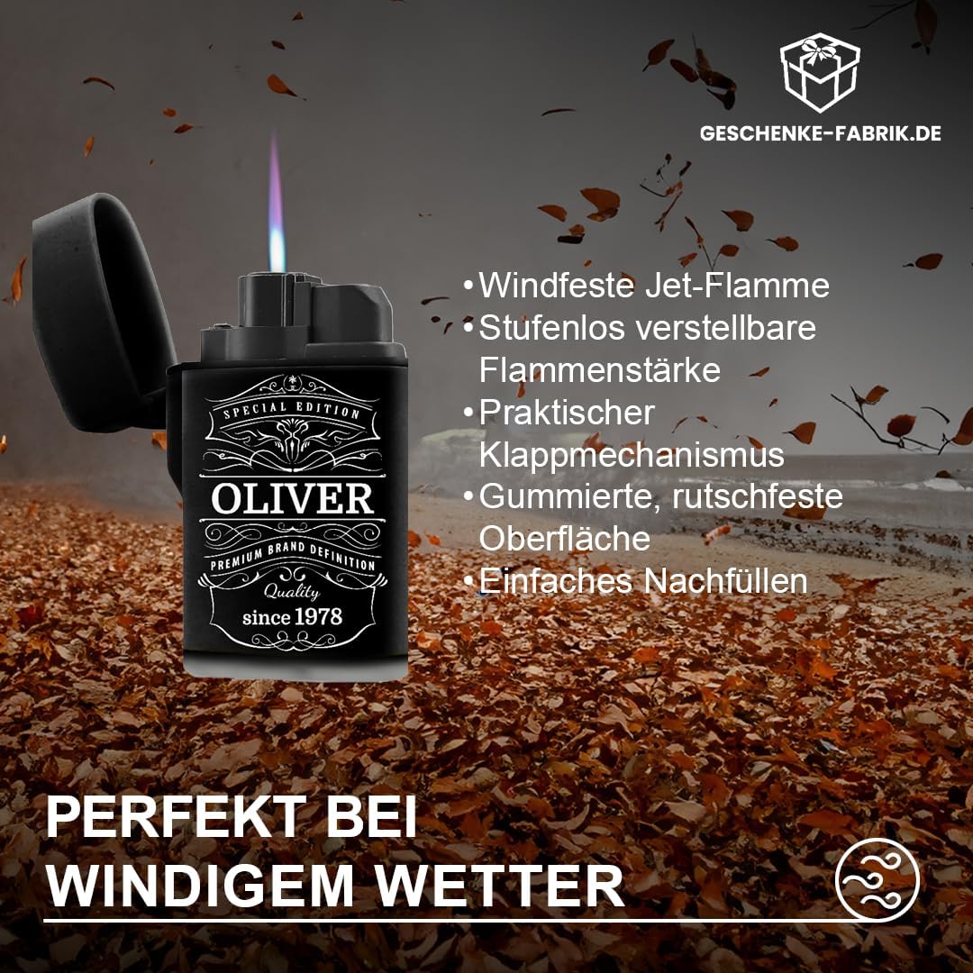 Windproof Lighter Personalised with Name and Year of Birth, Jet Flame – Bild 5