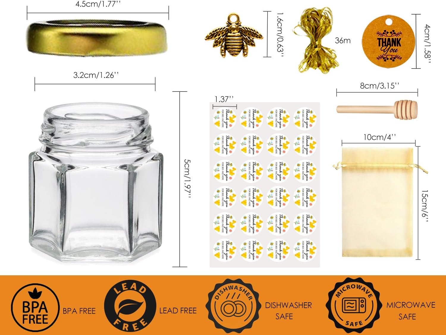 Ahhute Small Honey Jars, Honey Jar with Honey Spoon, Pack of 60, 45 ml – Bild 2