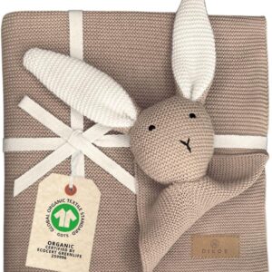 DIKOS® Original Baby Blanket Cuddly Rabbit Cappuccino 100% Organic Cotton Newborn Blanket Cuddly Blanket Knitted Blanket Girl/Boy Cuddly Blanket Baby First Essentials Gift at Birth