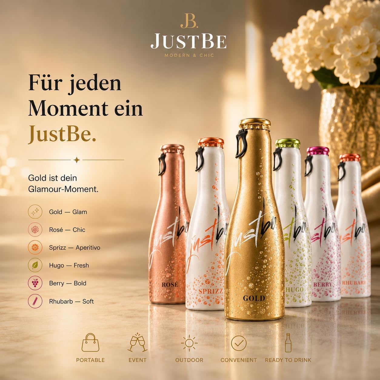 JustBe Gold Piccolo Frizzante l Sparkling Premium White Wine Aperitif (Sparkling Wine, 12 x 0.2 L) – Bild 6