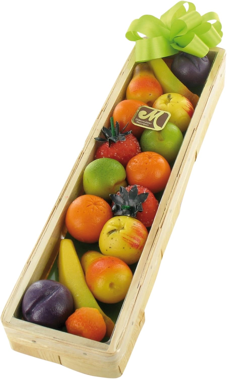 Odenwälder Marzipan Fruit Gift Basket in Spankistchen 225g Contains 15g Fruits Bananas, Strawberries, Pears, Oranges, Mirabelles, Apples, Plums