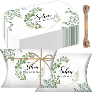 Joycabin Pack of 50 Party Favours Gift Boxes – Schön Dass Du Da Bist Cushion Boxes Gift Box with Eucalyptus Design Chocolate Box Empty Gift Boxes for Wedding Christening Party Gifts