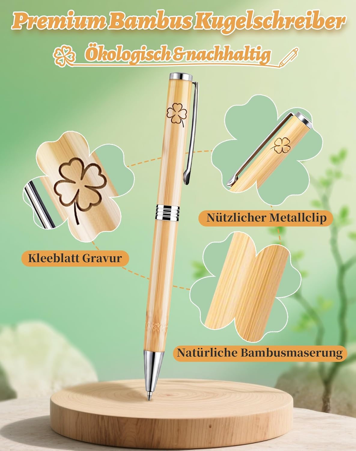 LAOYE Lucky Charm Ballpoint Pen Wooden Box with Engraving, Good Luck Farewell Gift for Colleagues, Unique Lucky Pen, Thank You Gifts, Employee, Work Colleague, Job Change, Office Gifts – Bild 2