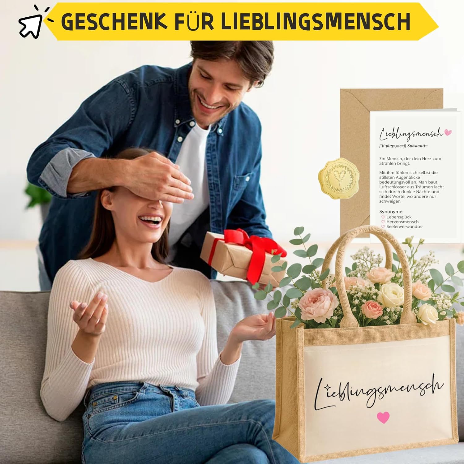 Lieblingsmensch Gift Jute Bag for Women with Postcard, Heart Man Gift Women's Shopper Bag Best Friend Gifts Birthday Thank You Gifts – Bild 7