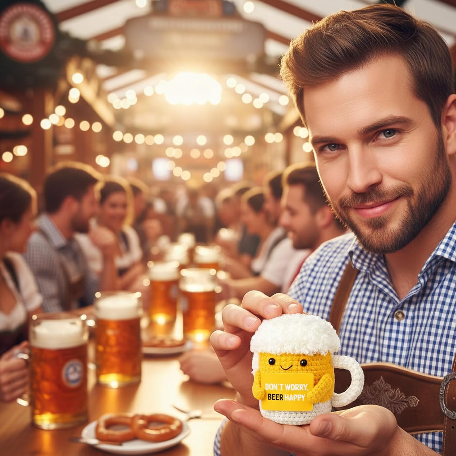 Beer Crocheted Cuddly Toys for Men, Funny Beer Gadgets Handmade Crochet, Positive Gifts Solace Gifts, Pocket Hug Stress Relief Gift – Bild 6
