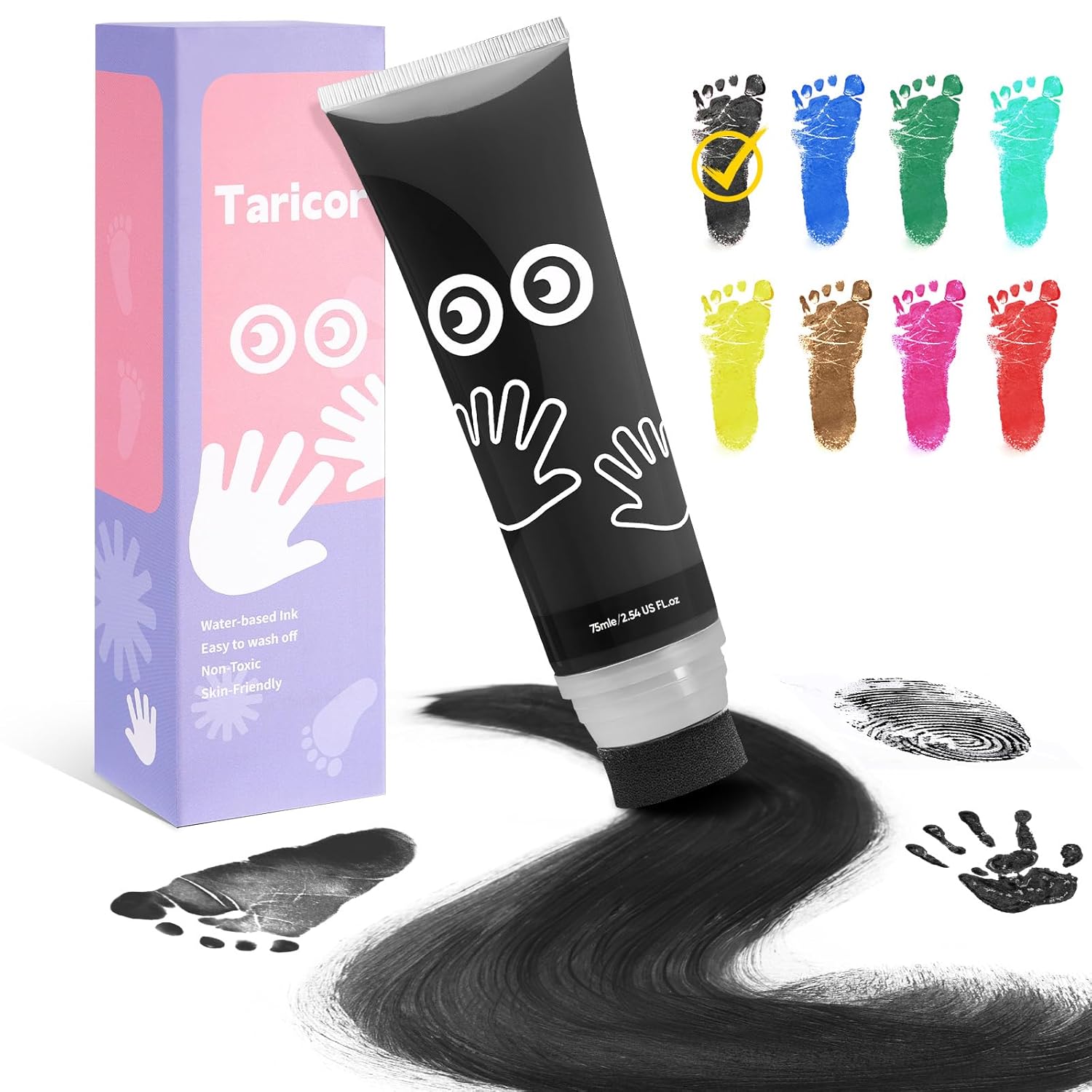 Footprint Baby, 75 ml Hand and Footprint Kit with Sponge Attachment, Non-Toxic Colour Paw Print, Baby Handprint for Newborns, Gift Stamp, Children, Art Finger Paints for Home