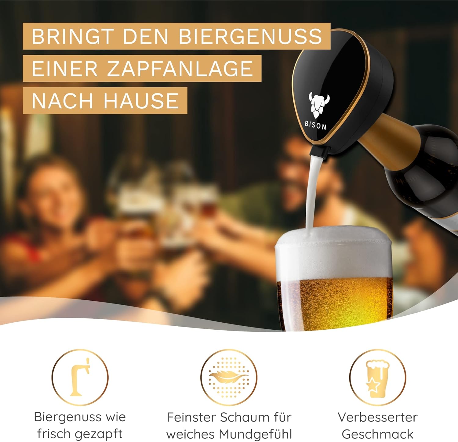 BISON Beer Sonicator | Ultrasonic Bottle Attachment for Beer Like Freshly Tapped | Gifts for Men – Bild 3