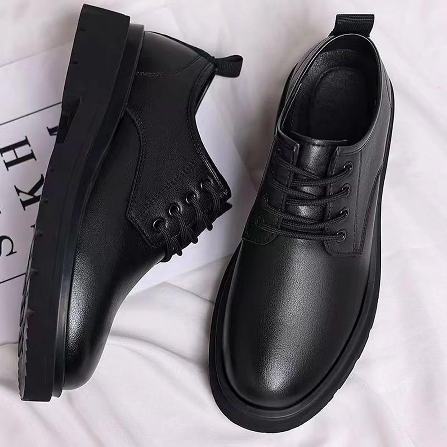 Elevator Shoes for Men Business Casual Leather Shoes with Thick Soles Wedding Shoes British Style Dress Shoes Men Lace Up Low Shoes Height Increasing Leather Shoes Formal Evening Shoes – Bild 3