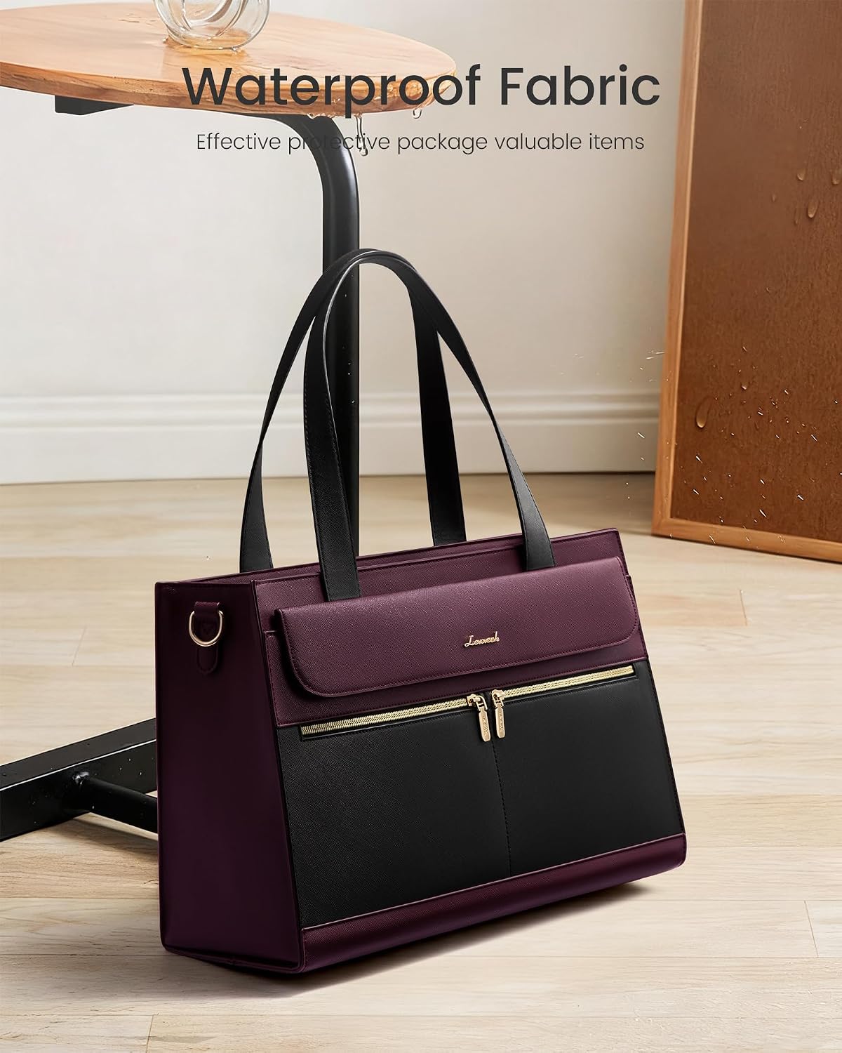 LOVEVOOK Women's Laptop Bag, 17.3 Inches, Elegant Handbag, Work Bag, Large Shopper Business Bag, Briefcase, Teacher Bag, PU Leather Tote Bag, School Bag, Notebook Bag for Office, University, Purple – Bild 3