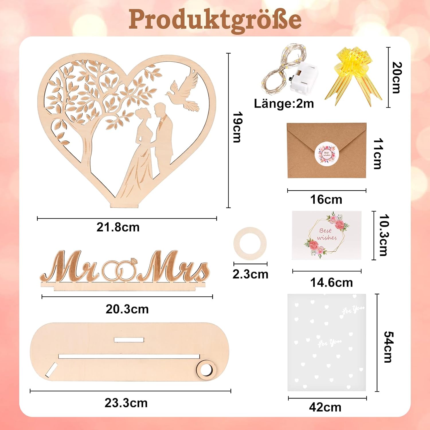 Money Gift Wedding Wooden with LED Fairy Lights, Wedding Gift Heart Tree – Bild 3