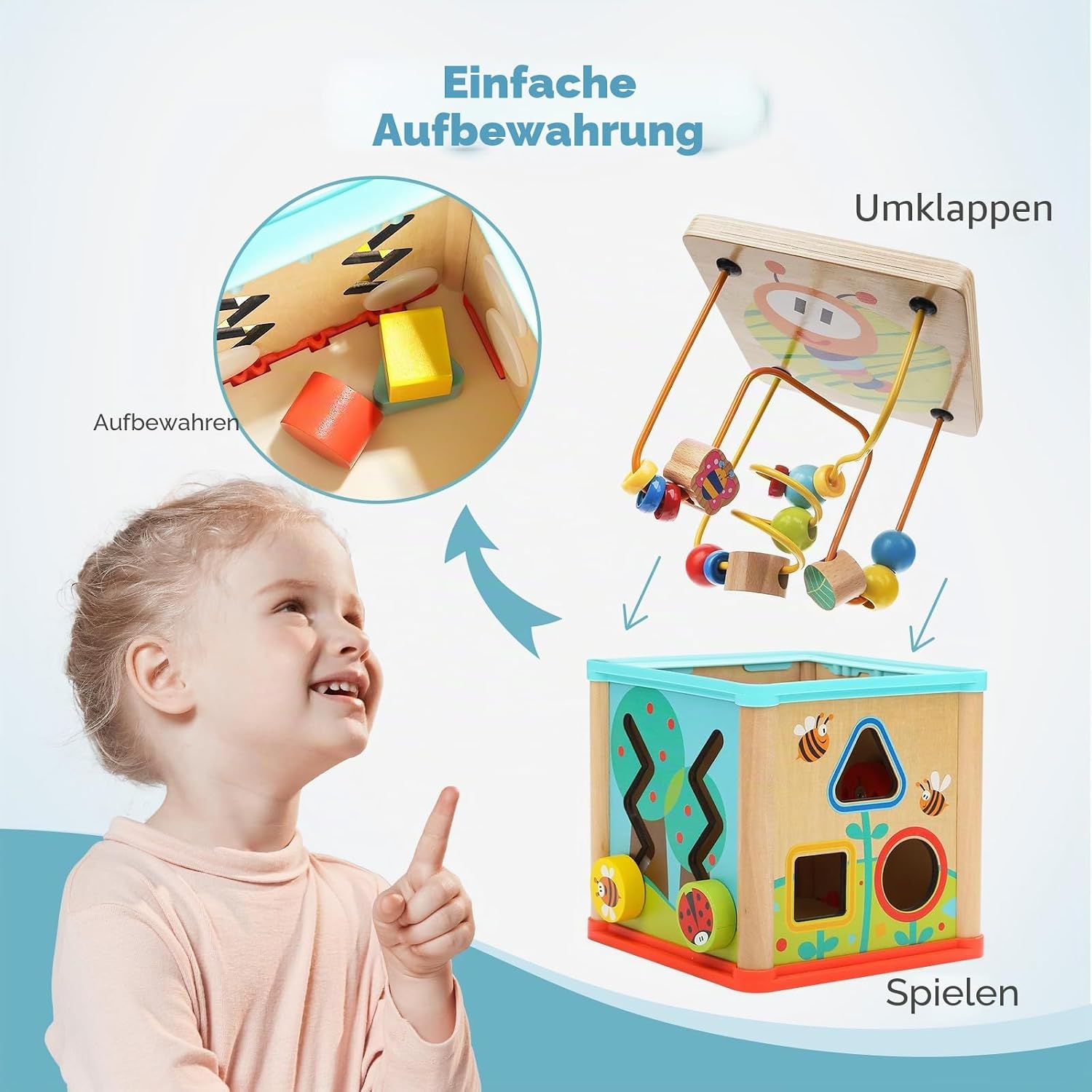 TOP Bright Wooden Shape Sorter Activity Cube Toy for 1 Year Old Baby - 1st Birthday Gift for Girls Boys 12 Months + – Bild 5