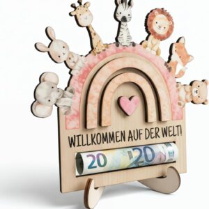 Gifts for birth, money gift packaging, wood with envelope and card