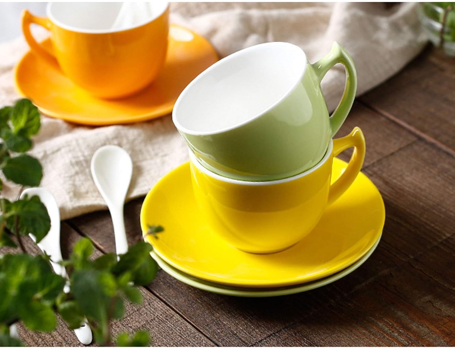 Coffee Cups Mug Rainbow Color Ceramic Coffee Tea Gift Set Bright Coloured Latte Cup Tea Cup Saucer and Teaspoon (Holds 6 People) with Stand Gifts for Women Men – Bild 6