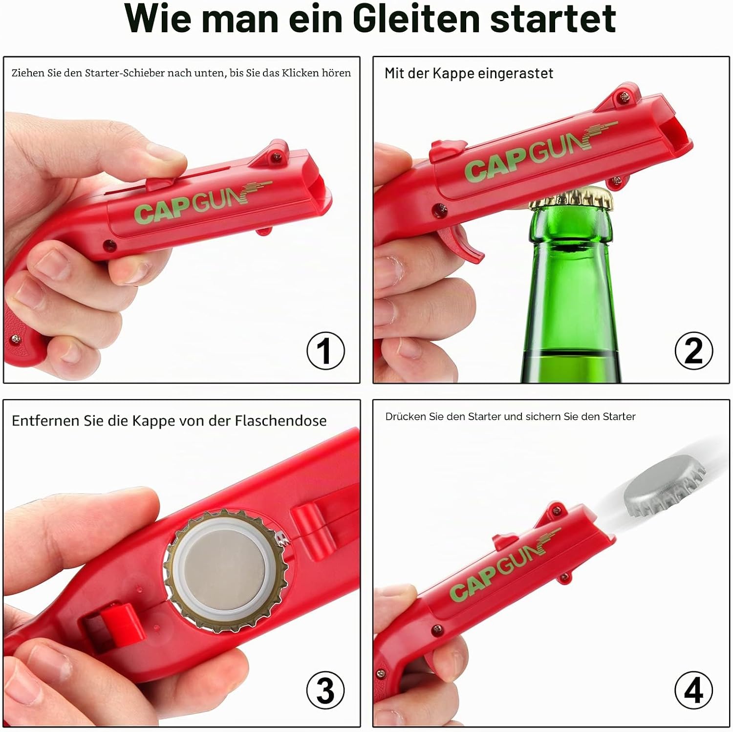 Beer Opener Gadgets for Men Cap Gun Bottle Opener Pack of 3 Funny Bottle Cap Gun Launcher for Home Party, Barbecue, 3 in 1 Pack – Bild 2