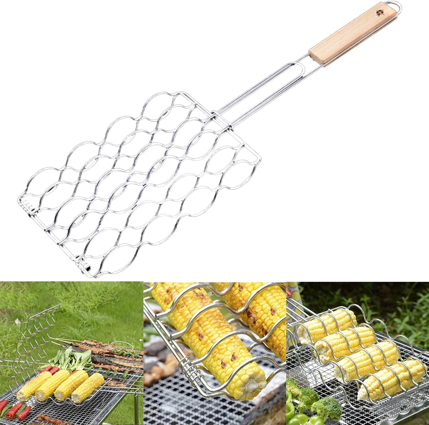 Wurstkorb aus Metall für BBQ-Grill, hitzebeständiger Eisen-Grillhalter mit Grillspuren, leicht zu reinigendes Grillwerkzeug für Camping – Bild 5