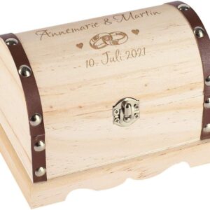 Herz & Heim® Personalised wedding gift, treasure chest with engraving in various sizes, wedding rings, approx. 15 cm x 10.5 cm x 9.5 cm (W x H x D)