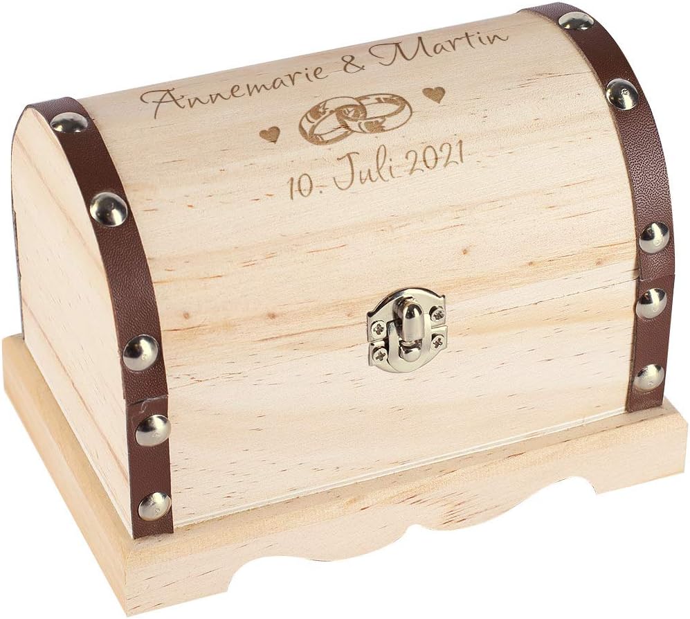 Herz & Heim® Personalised wedding gift, treasure chest with engraving in various sizes, wedding rings, approx. 15 cm x 10.5 cm x 9.5 cm (W x H x D)