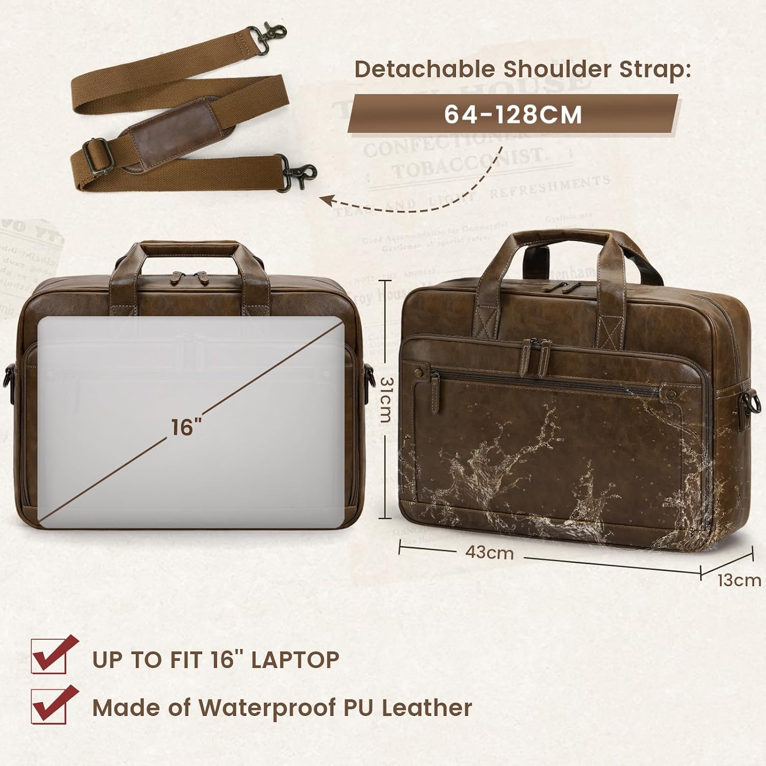 RAINSMORE Work Bag Men's Waterproof Briefcase Men's Teacher Bag Messenger Bag – Bild 3