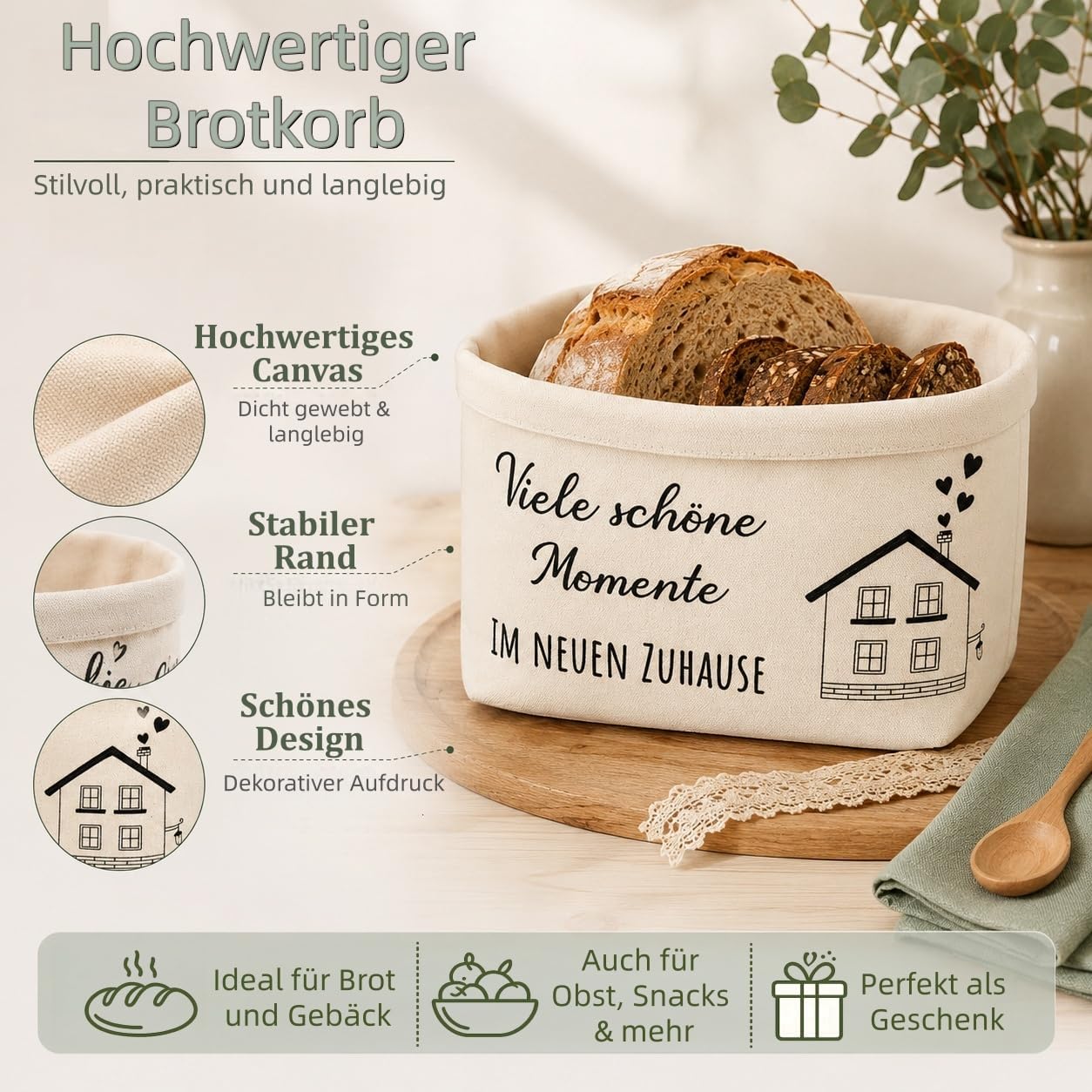 Housewarming Gift - Bread and Salt Set Housewarming Gift for Home & Apartment with Bread Basket, Tea Towel, Cooking Spoon & Sticker Including Greeting Card - Housewarming Gift for Topping Out Many – Bild 4