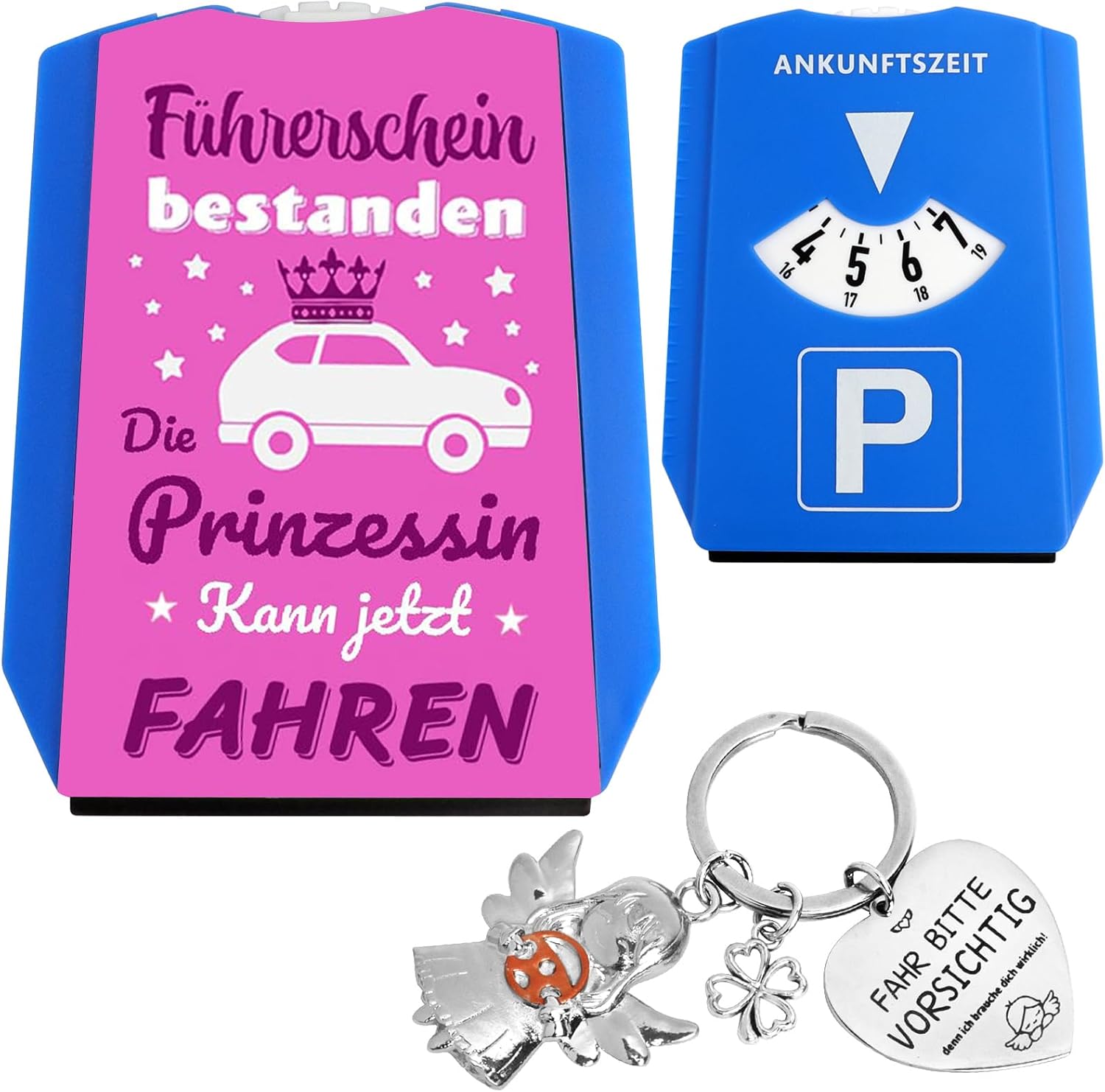 Driving Licence Passed Gift for Women, Lucky Charm Car with Guardian Angel Keyring & Parking Disc, Multifunctional Car Accessories for New Drivers