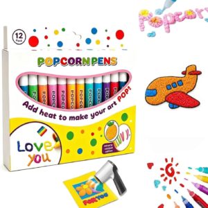 Popcorn Pens Set of 12 Colours, 3D Popcorn Pens with Pop-Up Effect, for Greeting Cards, DIY Painting and Creative Art Projects on Different Surfaces