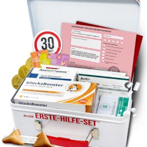 Funny All First Aid Gift Set – Humorous Birthday Gift Box with Delicious Good Mood Contents – Gift Idea for Friends & Family (30th Birthday)