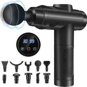 Massage Gun, Muscle Percussion Massager with 30 Speeds, Quiet Hand Massager, with LCD Touchscreen, 10 Heads, for Shoulders, Body, Back, Relaxation