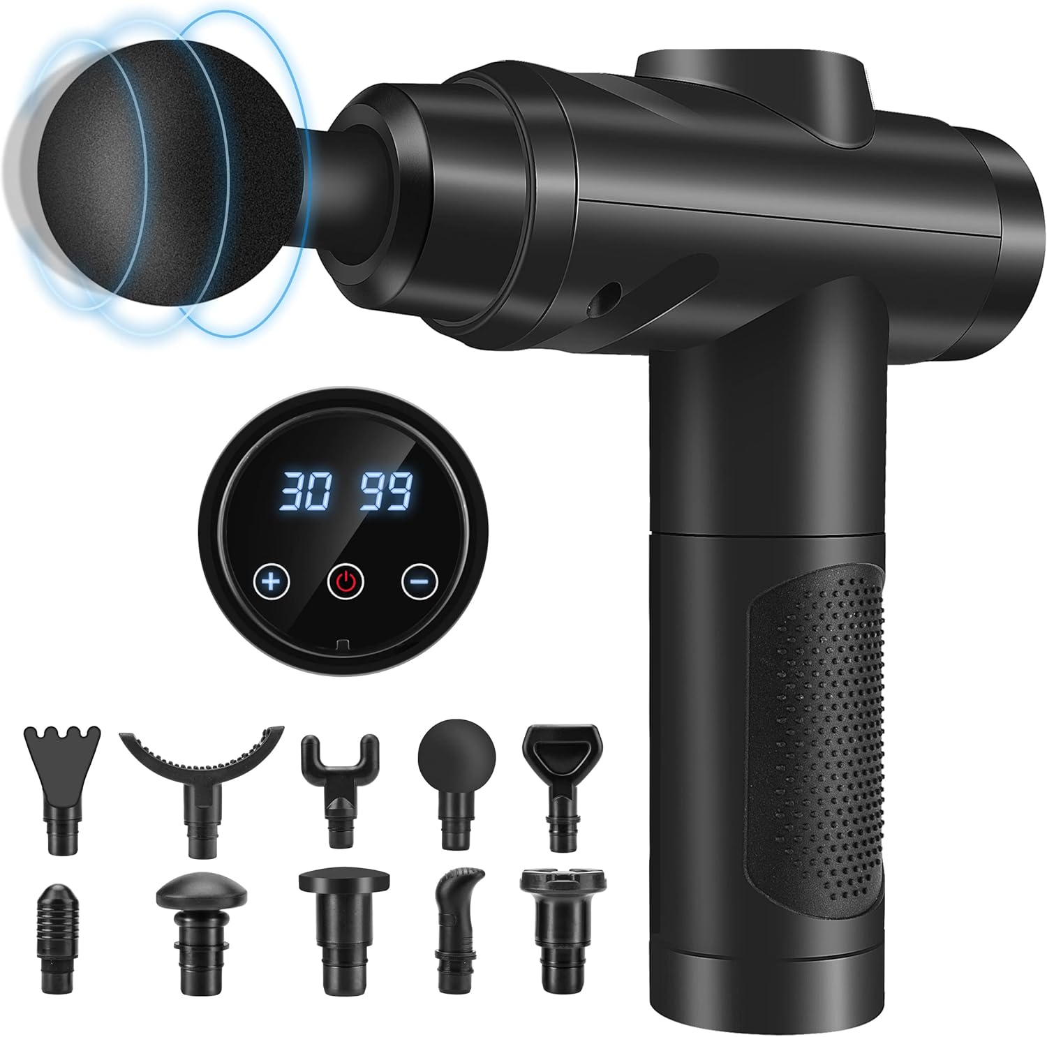 Massage Gun, Muscle Percussion Massager with 30 Speeds, Quiet Hand Massager, with LCD Touchscreen, 10 Heads, for Shoulders, Body, Back, Relaxation