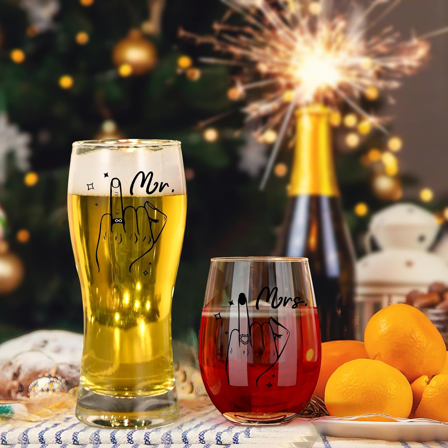 Joymaking Wine Glass & Beer Glass Set for Couples, Wedding Gifts for Newlyweds, Small Gifts for Wedding, Engagement Gift, Couple Gifts, Partner Gifts Set – Bild 6