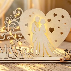 Wedding Money Gift for Bride and Groom, Wedding Gift Made of Wooden Heart with Mr & Mrs and LED Fairy Lights, Practical Wedding Money Gift