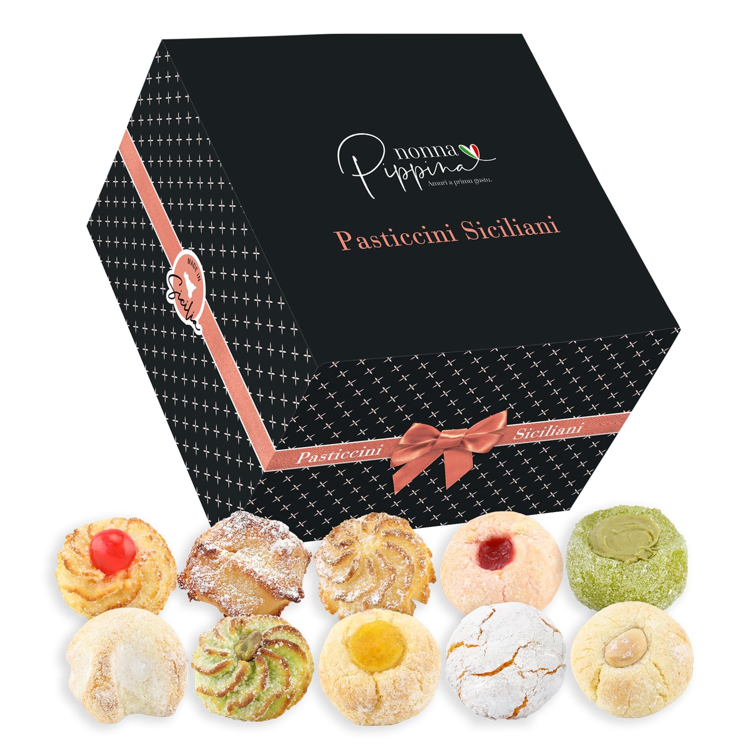 NONNA PIPPINA Pasticcini Siciliani, 600 g, Mixed & Sweet Almond Pastry, in Gift Box, Gluten Free + Lactose Free